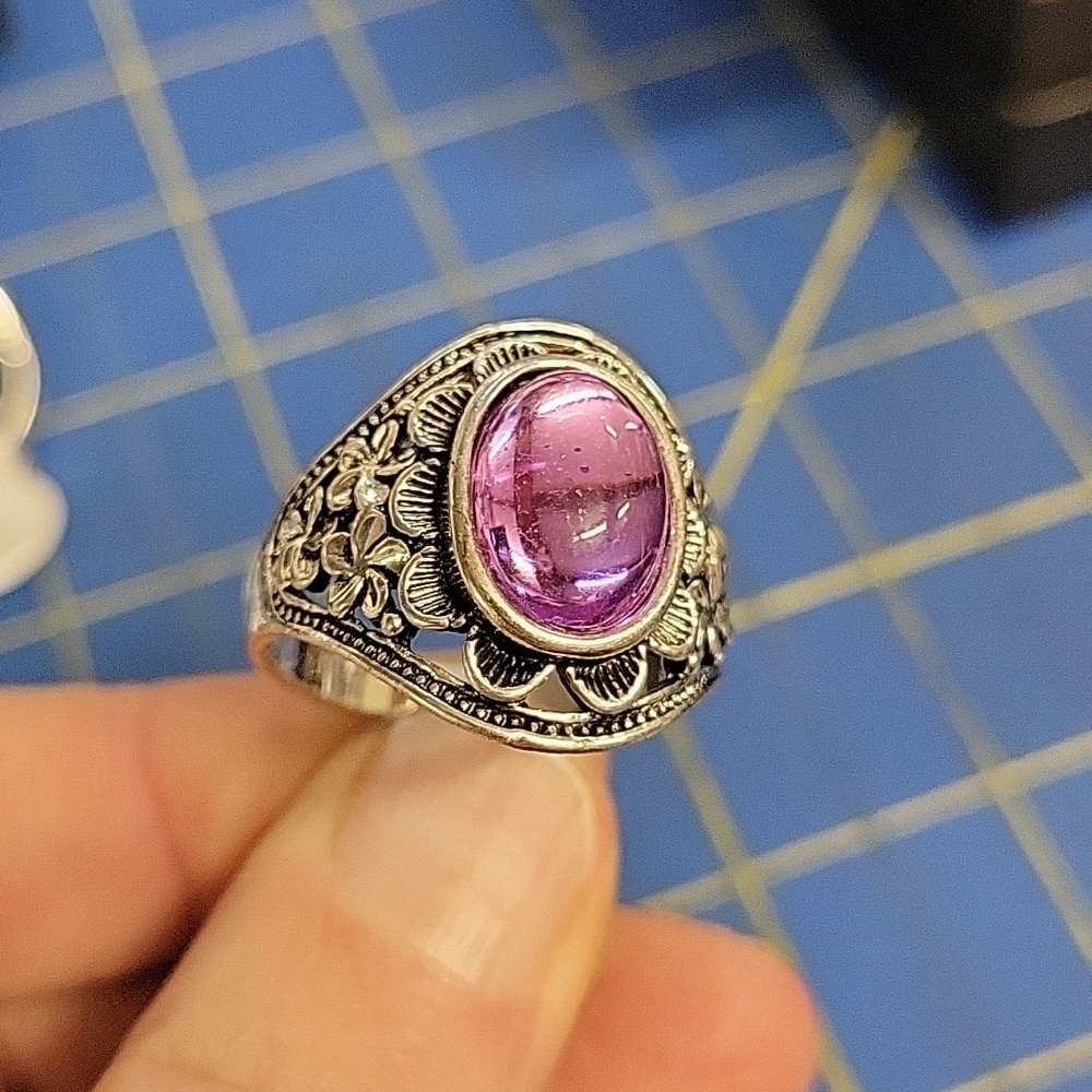 Amethyst Faux Stone Silver Tone Ring
